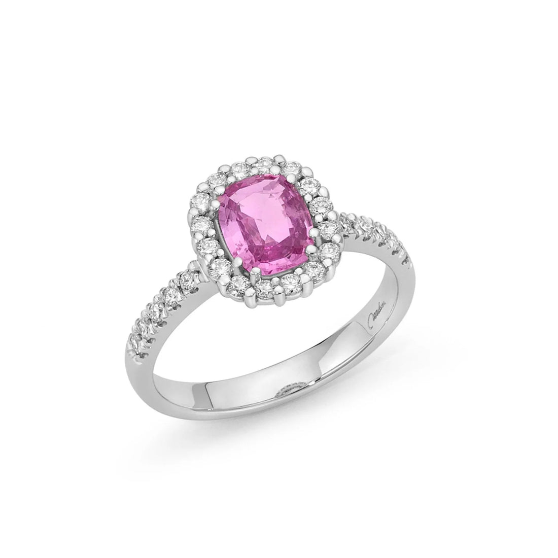 Anello in Oro Bianco con Zaffiro Rosa e Diamanti – Miluna